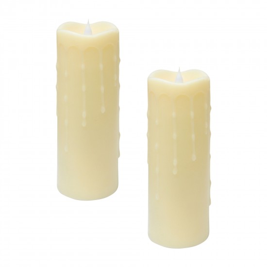 Simplux Led Dripping Candle W/Moving Flame (Set Of 2) 3"D x 9"H, Beige