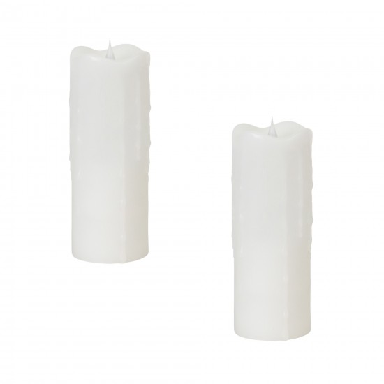 Simplux Led Dripping Candle W/Moving Flame (Set Of 2) 3"D x 9"H, White