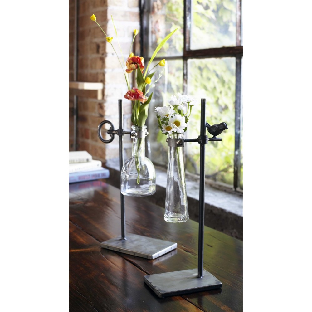 Stem Vase W/Stand (Set Of 2) 14"-14.5"H Metal/Glass