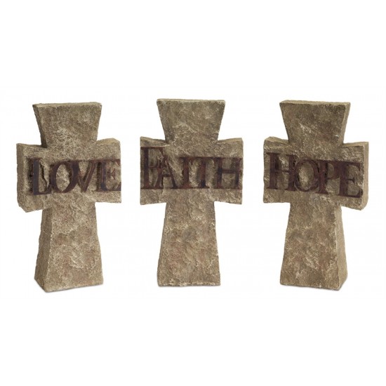 Hope, Faith, Love Cross (Set Of 3) 6"Lx10.75"H Polystone