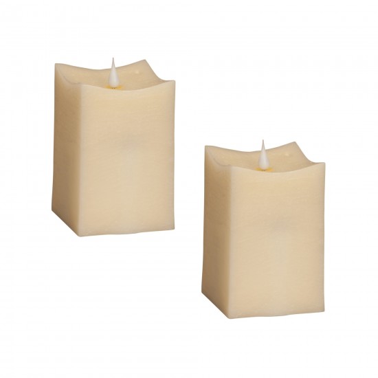 Simplux Squared Candle W/Moving Flame (Set Of 2) 3.5"Sq x 5"H