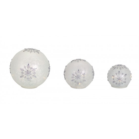 Led Snowflake Globes W/6 Hour Timer (Set Of 3) 4"-8"D Glass