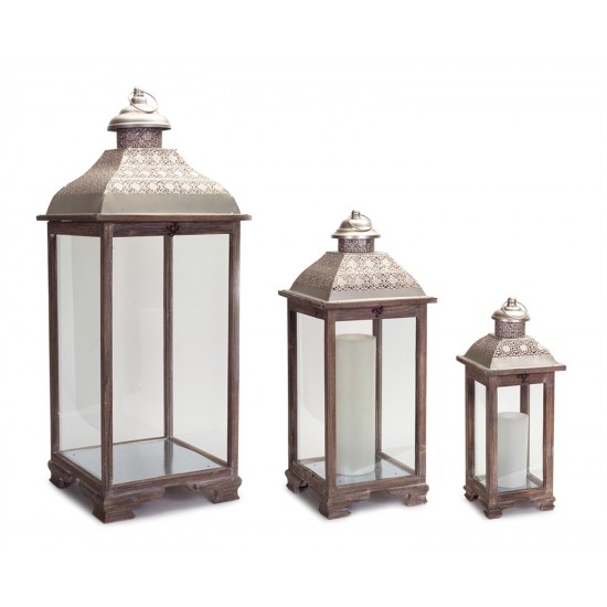 Lantern (Set Of 3) 19.75"-39"H Metal/Wood