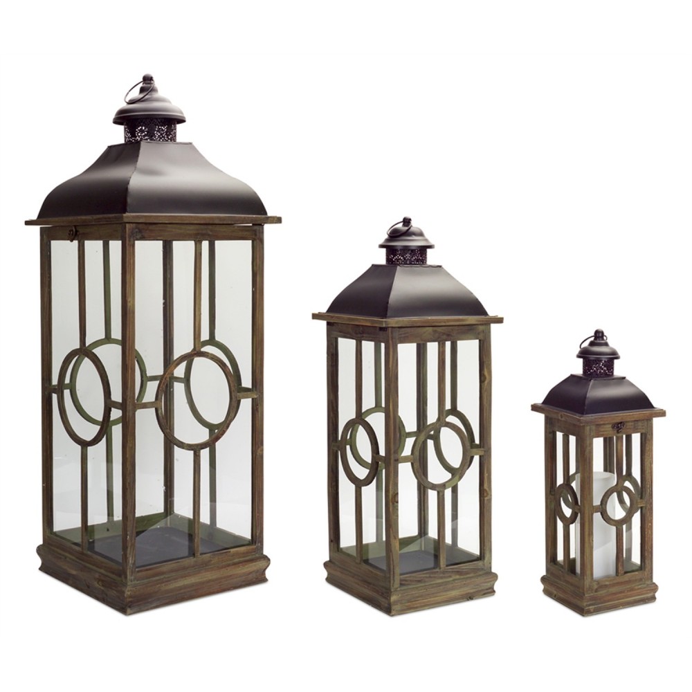 Lantern (Set Of 3) 22"-42"H Metal/Wood