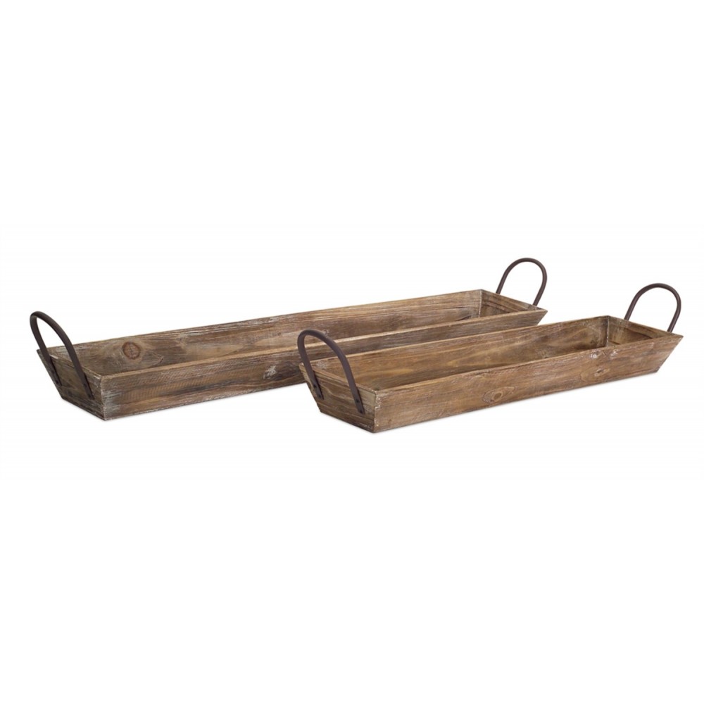 Wooden Tray W/Handles (Set Of 2) 28.75"L, 36.5"L Wood