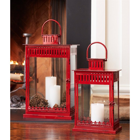 Lanterns (Set Of 2) 20"H, 25"H Metal/Glass