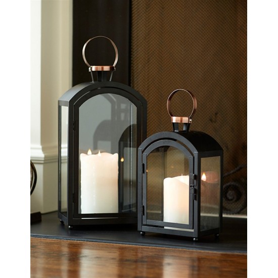 Lantern (Set Of 2) 15"H, 20"H Metal/Glass