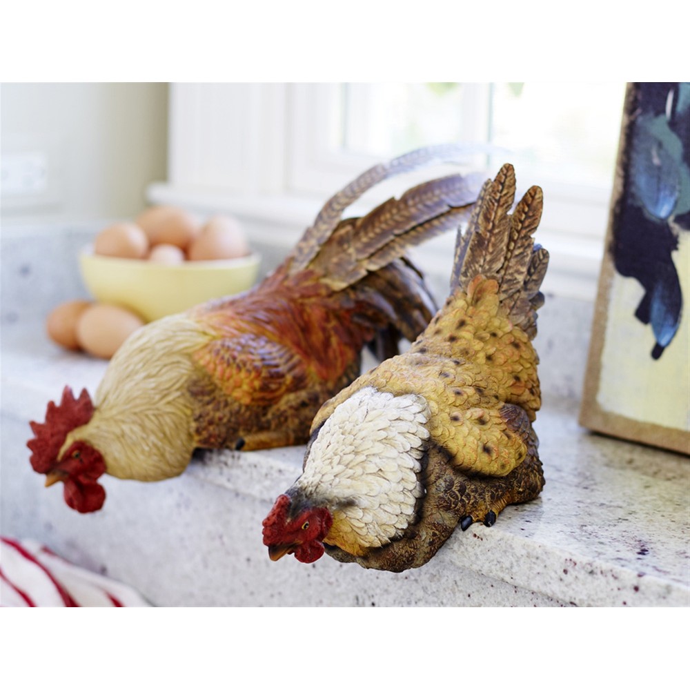 Hen/Rooster Shelf Sitter (Set Of 2) 11"L, 16"L Polyresin/Metal