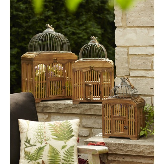 Decorative Birdcages (Set Of 3) 17.75"H, 21.75"H, 25.25"H Wood/Metal