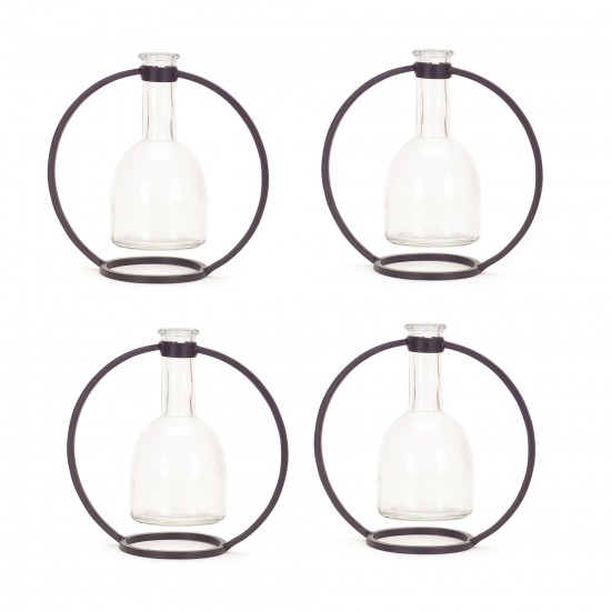 Hanging Vase In Circle Stand (Set Of 4) 7.25"H