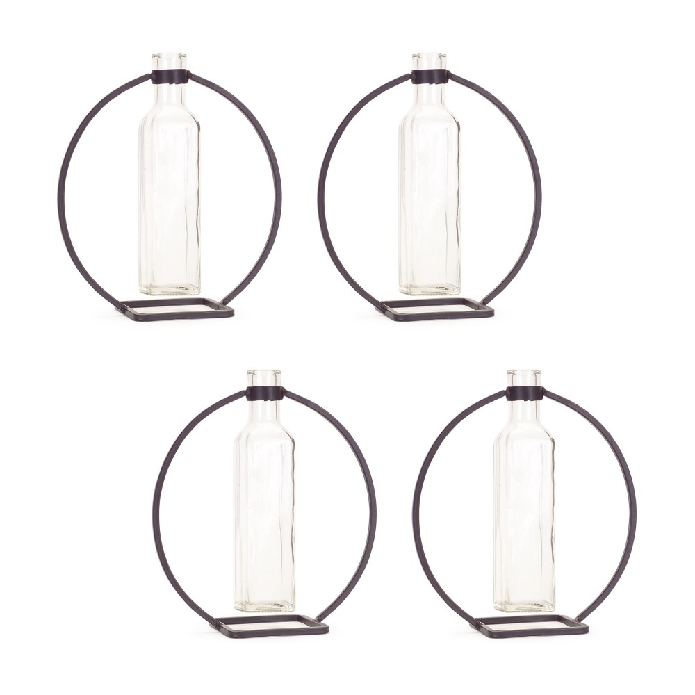 Hanging Vase In Circle Stand (Set Of 4) 9"H