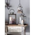 Lanterns (Set Of 3) 12"H, 16.5"H, 21.5"H Metal/Glass/Wood