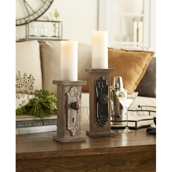 Door Knob Candle Holders (Set Of 2) Wood/Metal