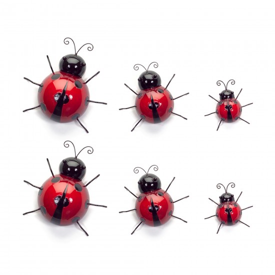 Wall Mountable Ladybugs (Set Of 6) 3.75"H, 3"H, 2.25"H