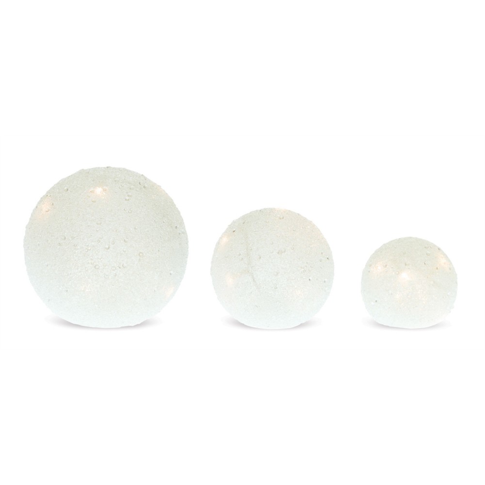 Led Frosted Globes W/6 Hr Timer (Set Of 3) 4"- 8"D Glass