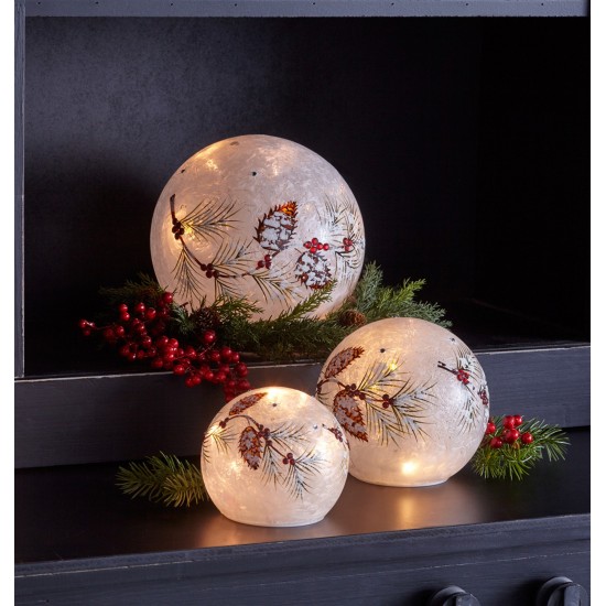 Led Pinecone/Berry Globes W/6 Hr Timer (Set Of 3) 4"-8"D Glass