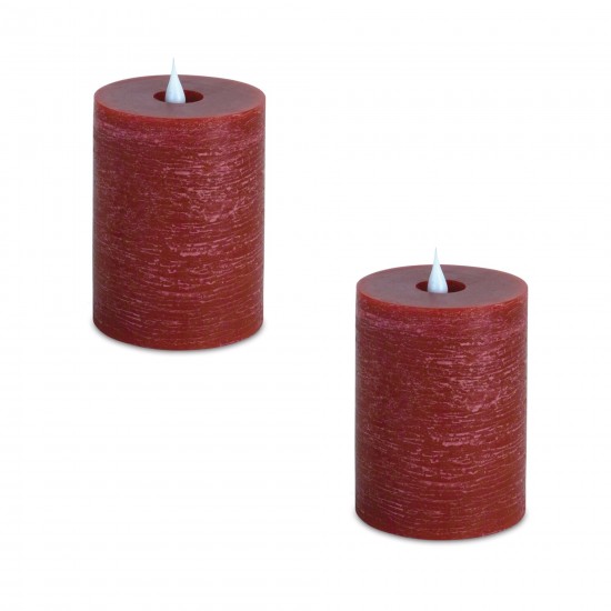 Simplux Led Designer Candle (Set Of 2) W/Remote 3.5"X5"H Wax/Plastic, Red