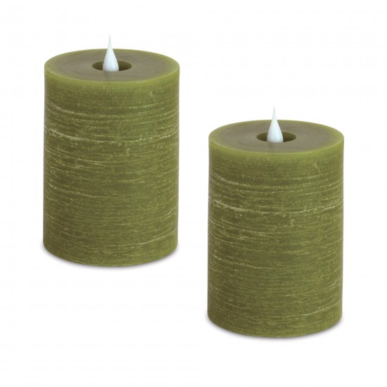 Simplux Led Designer Candle (Set Of 2) W/Remote 3.5"X5"H Wax/Plastic, Green