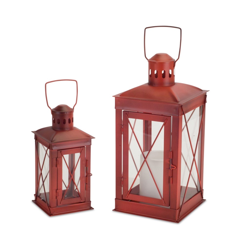 Lantern (Set Of 2) 7.75", 12"H Metal/Glass