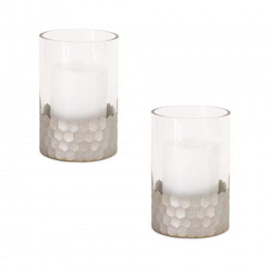 Candle Holder (Set Of 2) 4"Dx6"H Glass