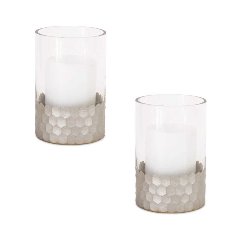 Candle Holder (Set Of 2) 4"Dx6"H Glass