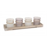 Candle Garden (Set Of 2 ) 3.25"H Glass, Includes Tray 15"L Wood