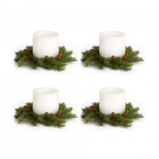 Pine Candle Wreath (Set Of 4) 13"D Plastic (Fits 6" Candle)