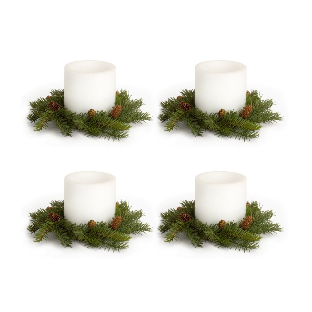 Pine Candle Wreath (Set Of 4) 13"D Plastic (Fits 6" Candle)