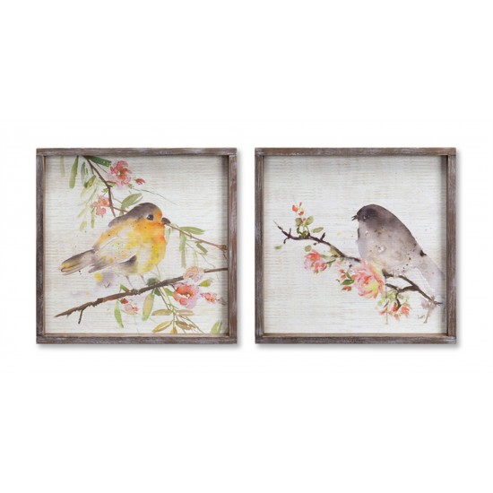 Bird/Framed Plaque (Set Of 2) 16.5" Wood