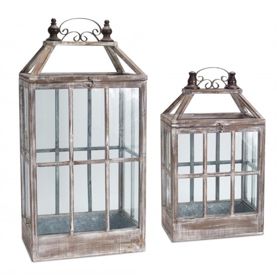 Lantern (Set Of 2) 22.5"H, 31.5"H Wood/Metal