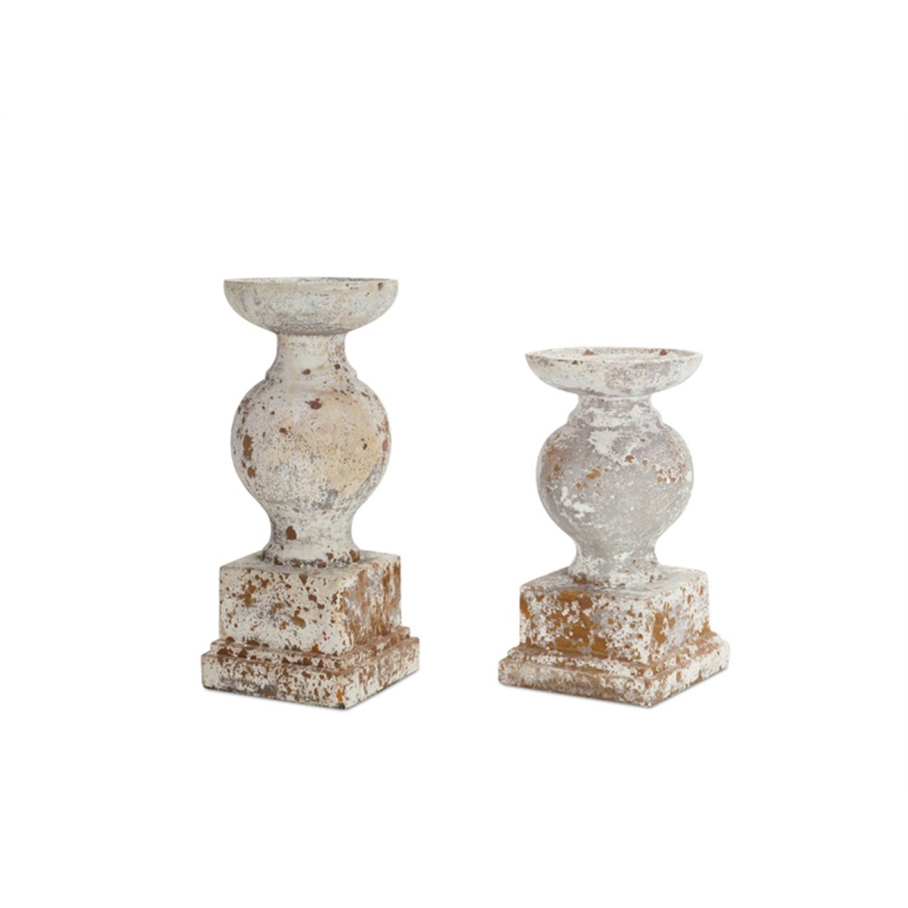 Candleholders (Set Of 2) 11"H, 14"H Cement