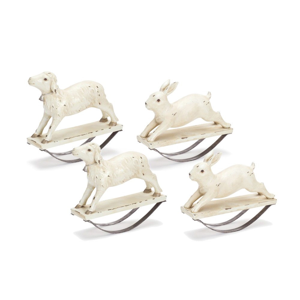Rabbit And Lamb Rockers (Set Of 4) 7"H Resin