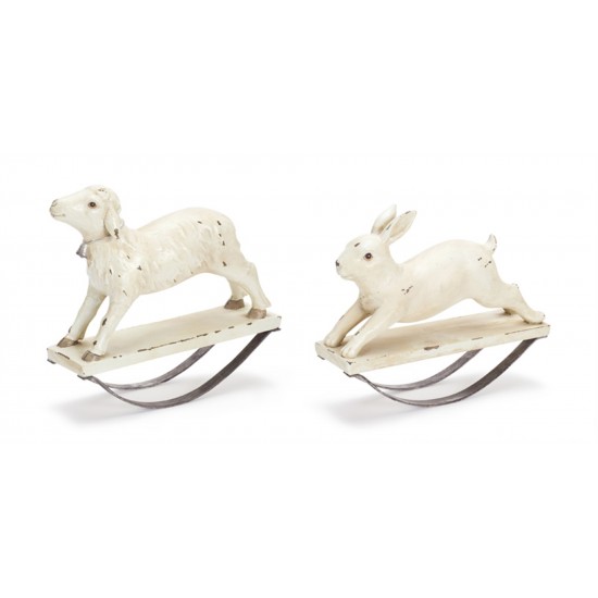 Rabbit And Lamb Rockers (Set Of 4) 7"H Resin