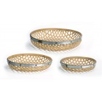 Round Woven Tray (Set Of 3) 17"D, 20"D, 23.5"D Bamboo/Metal