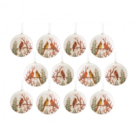 Cardinal/Tree Ornament (Set Of 12) 5.5"H Glass