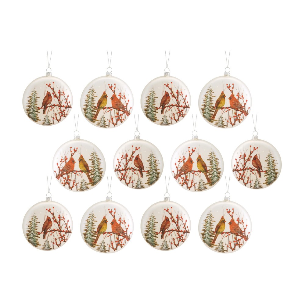 Cardinal/Tree Ornament (Set Of 12) 5.5"H Glass