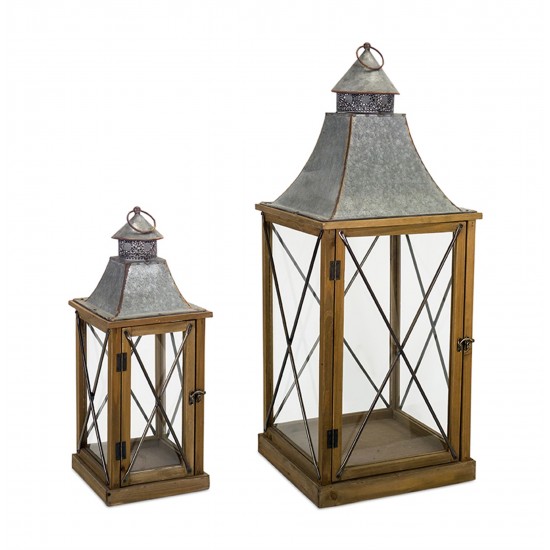 Lantern (Set Of 2) 22"H, 33.5"H Wood/Metal