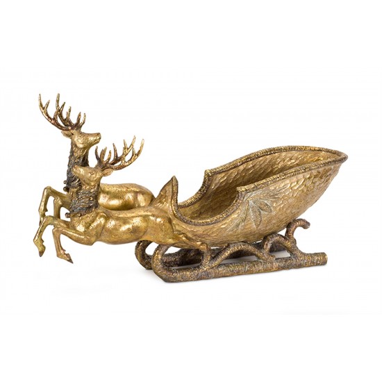 Deer With Sleigh 25.5"L x 14"H Poly Stone