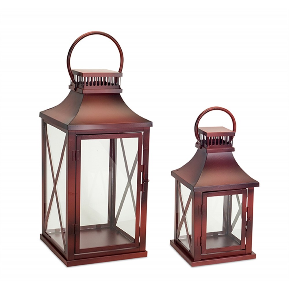 Lantern (Set Of 2) 14"H, 20"H Metal/Glass