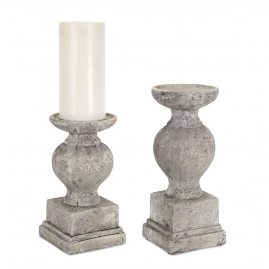 Candle Holder (Set Of 2) 12"H, 14.5"H Cement