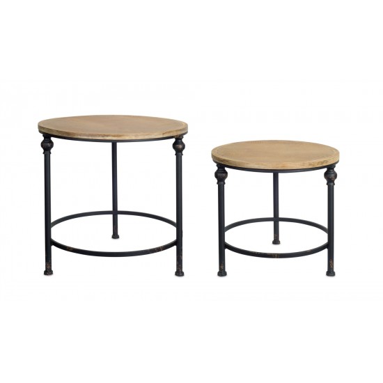 Table (Set Of 2) 17"H, 21"H Metal/Wood 18"X18X"17,22"X22"X21"