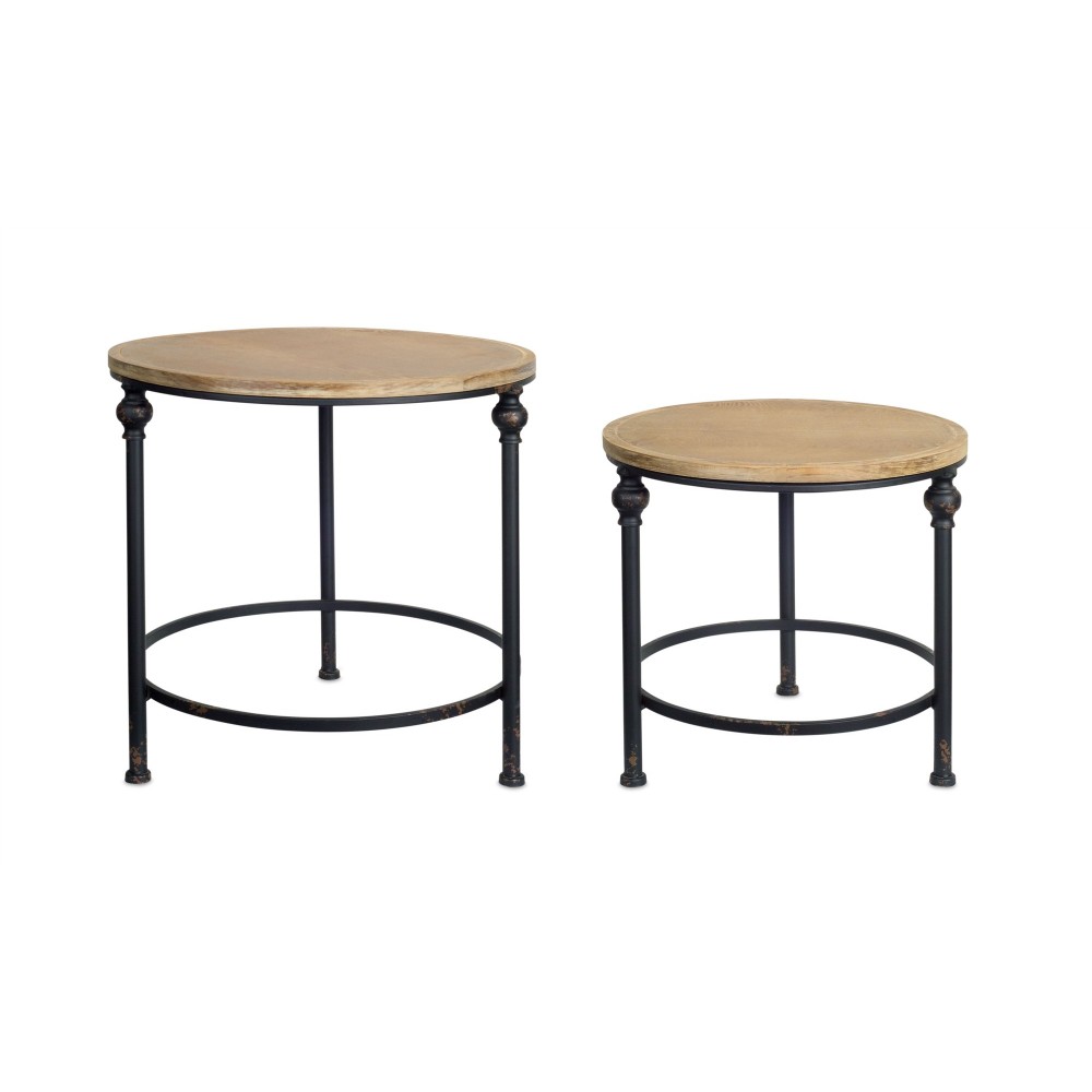 Table (Set Of 2) 17"H, 21"H Metal/Wood 18"X18X"17,22"X22"X21"