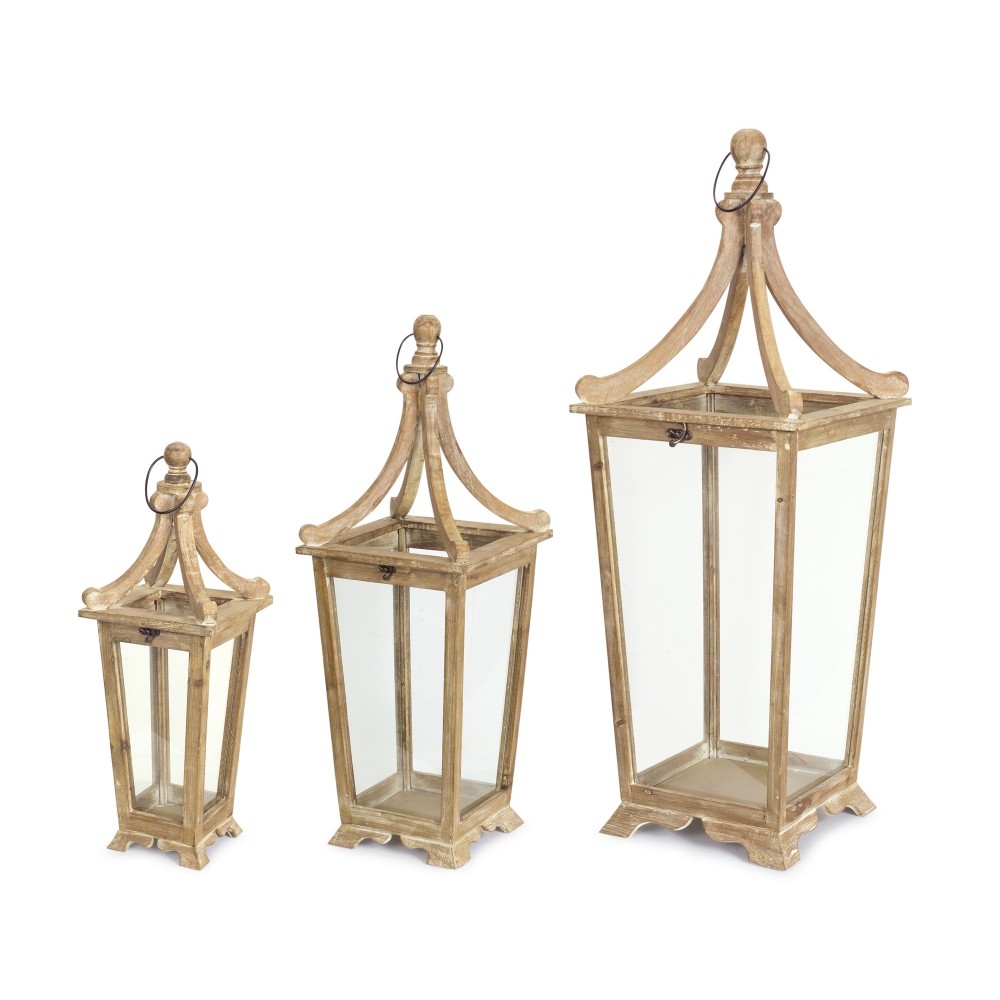 Lantern (Set Of 3) 20.5"H, 29.5"H, 39.75"H Wood/Glass