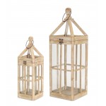 Lantern (Set Of 2) 19"H, 27"H Wood/Glass