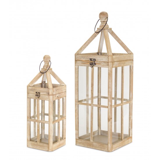 Lantern (Set Of 2) 19"H, 27"H Wood/Glass