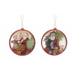 Santa Disc (Set Of 6) 5.5"H Glass