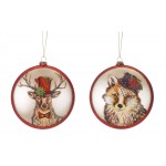 Deer And Fox Disc (Set Of 6) 6.75"H Glass