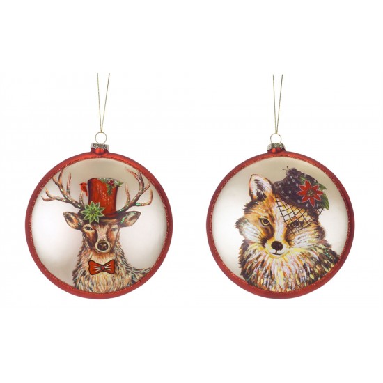 Deer And Fox Disc (Set Of 6) 6.75"H Glass