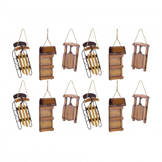 Sled Ornament (Set Of 12) 5.75"H Wood