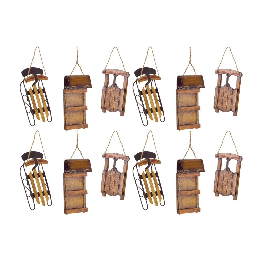 Sled Ornament (Set Of 12) 5.75"H Wood